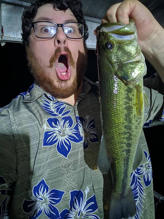 Kyle night fishing with bass